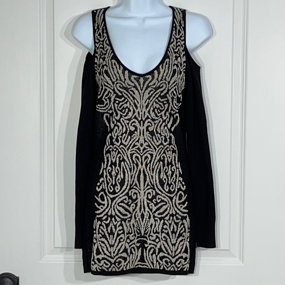 Cache black & silver long sleeve sweater dress